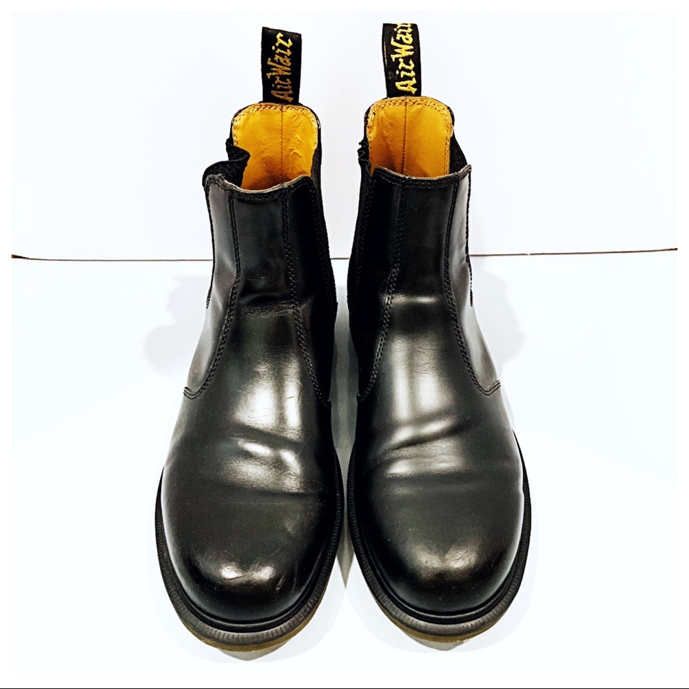 2976 yellow stitch black smooth ankle boot US 10